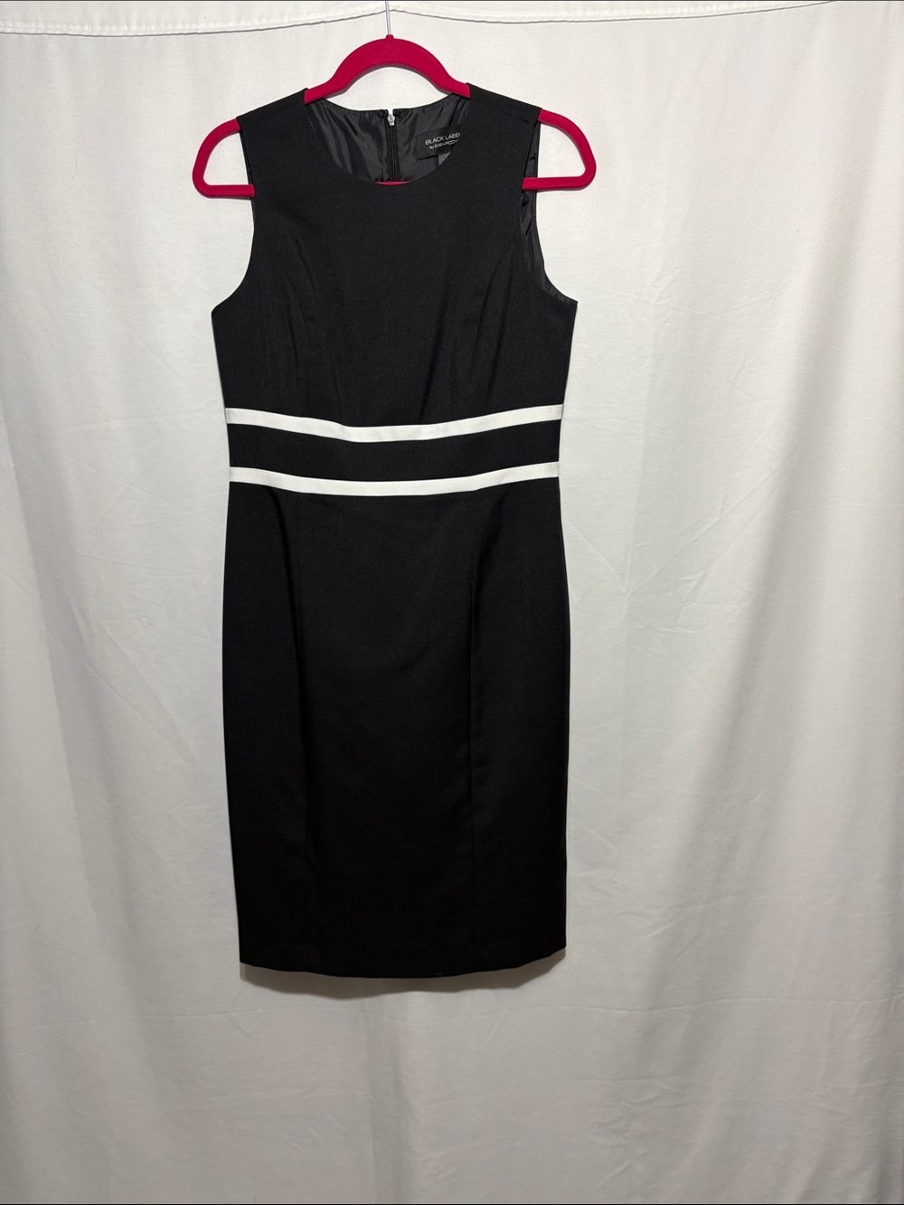 Black Label Black Midi Sheath Dress with White Waist Bands